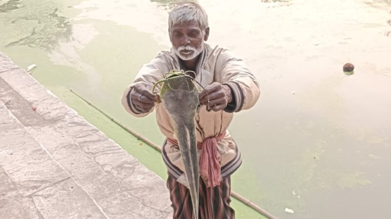 प्रतिमाओं का विसर्जन होने से पोखरे की स्थिति बद से बदतर