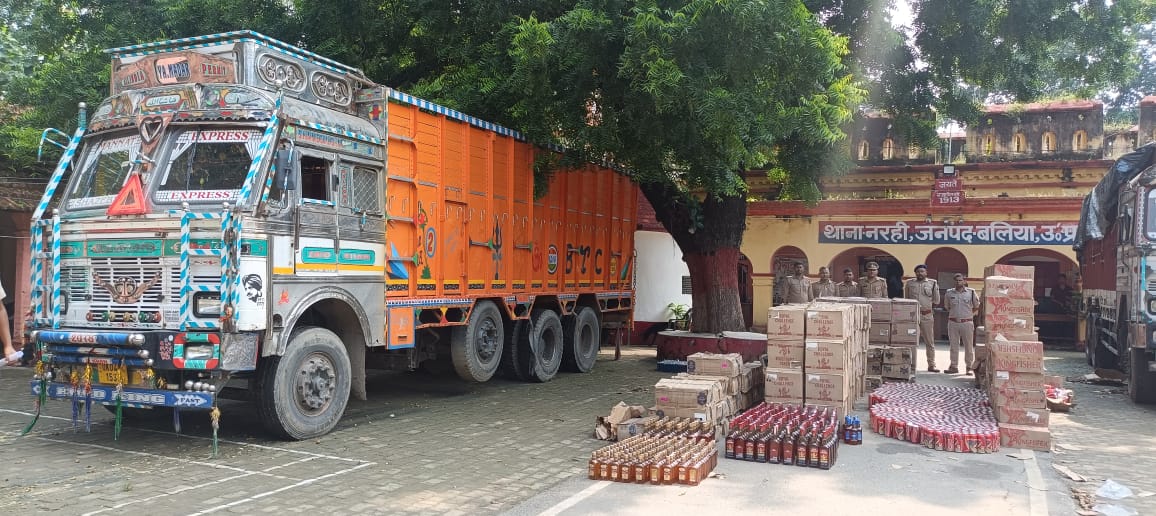 बलिया : टाटा ट्रक से 5616 लीटर शराब और 40 बोरी आलू बरामद