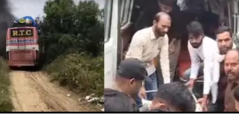 जयपुर : हाई टेंशन तार से टकराने के बाद बस में लगी आग