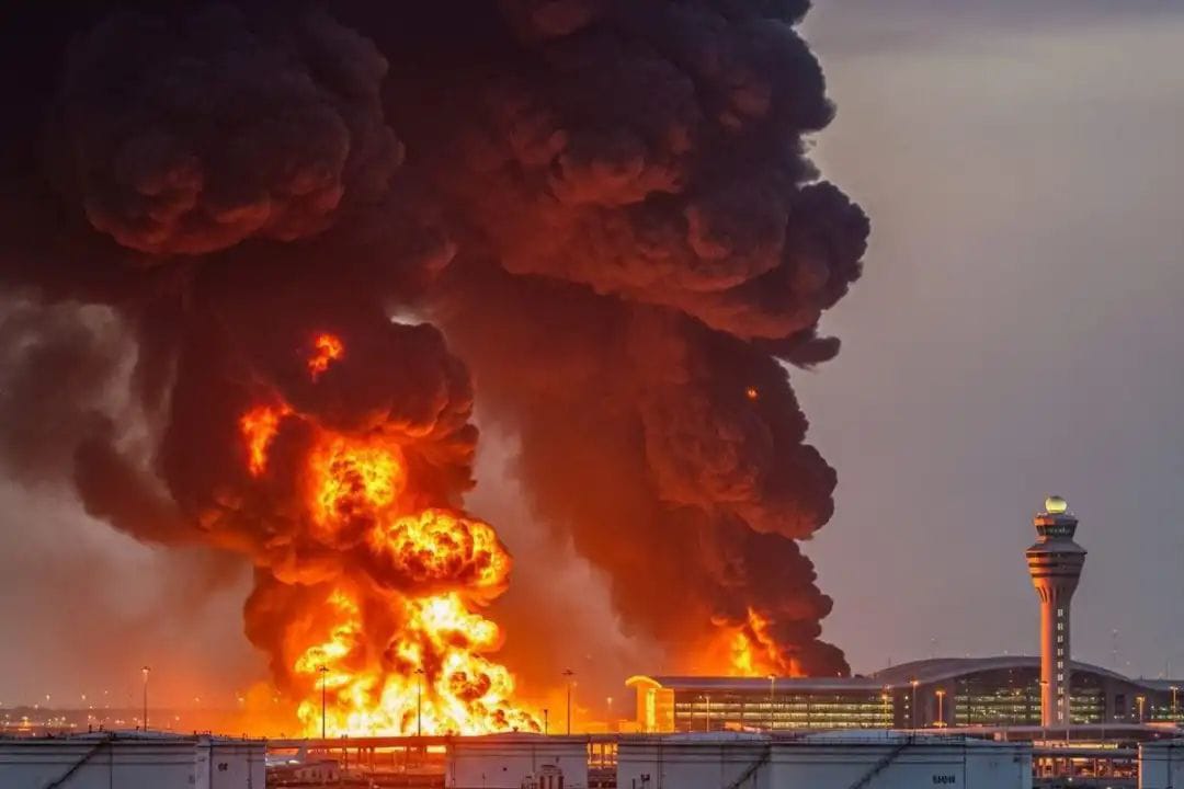 दुबई इंटरनेशनल एयरपोर्ट के पास ईरानी ड्रोन हमले से भीषण आग