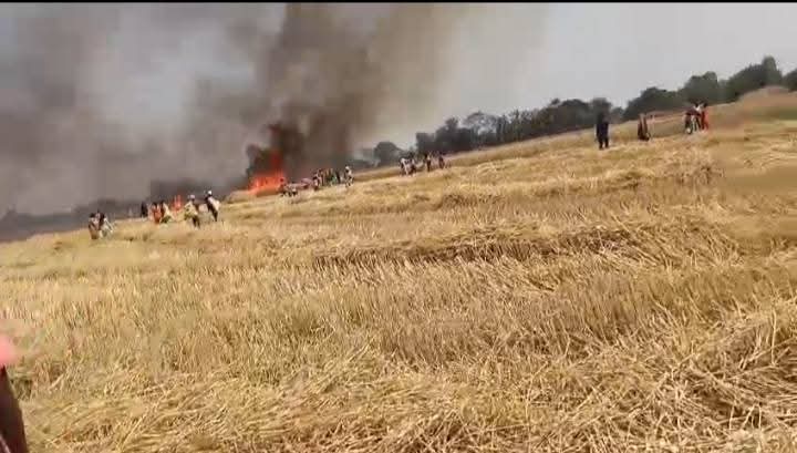चंदौली : जलखोर गांव में खड़ी गेहूं की फसल में भीषण आग