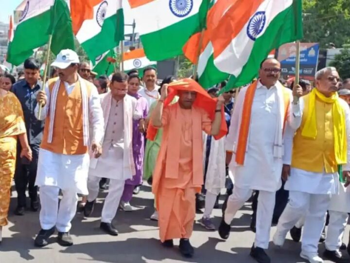 लखनऊ: महिला आरक्षण बिल पर BJP का जन आक्रोश, CM योगी के नेतृत्व में निकली विशाल पदयात्रा