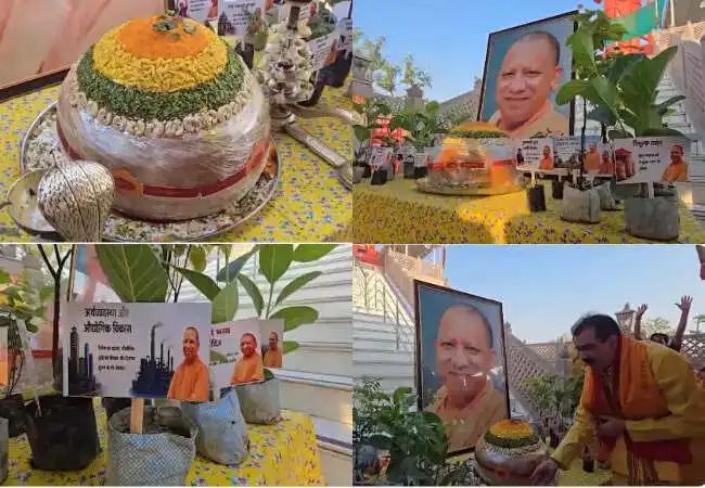 योगी के जन्मदिन पर प्रदेशभर में आयोजन, वाराणसी में 54 किलो लड्डू का केक काटा