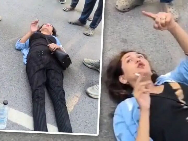 नशे में धुत युवती का सड़क पर हाईवोल्टेज ड्रामा, सिगरेट और शराब की बोतल के साथ किया हंगामा