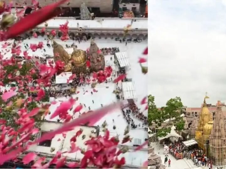 काशी विश्वनाथ धाम में हेलीकॉप्टर से पुष्पवर्षा
