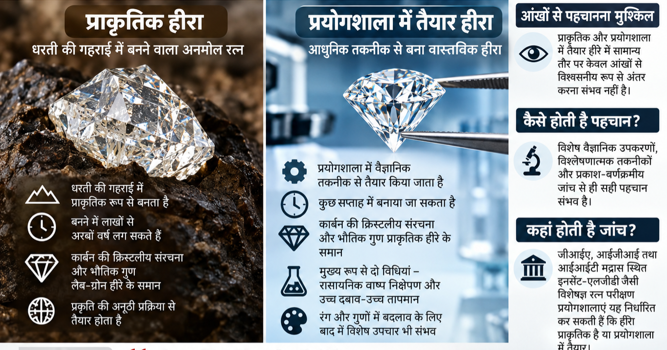 प्रयोगशाला में बन रहे असली हीरे, पहचान के लिए वैज्ञानिक जांच जरूरी