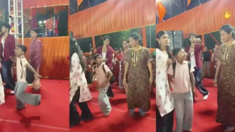 गरबा करते बच्चे के सामने आई महिला, बदले हावभाव