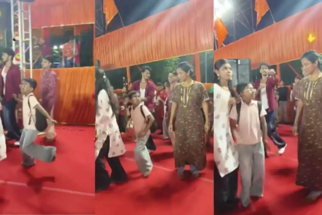 गरबा करते बच्चे के सामने आई महिला, बदले हावभाव