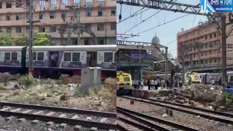 मुंबई लोकल ठप, यात्री परेशानओएचई तार लटकने से ट्रेनें रुकीं, ट्रैक पर पैदल चले यात्री